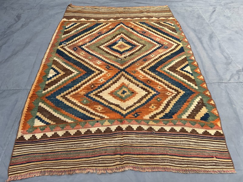 Terracotta Antique Turkish Rug Handwoven Tribal Navajo Geometric Kilim Boho gallery