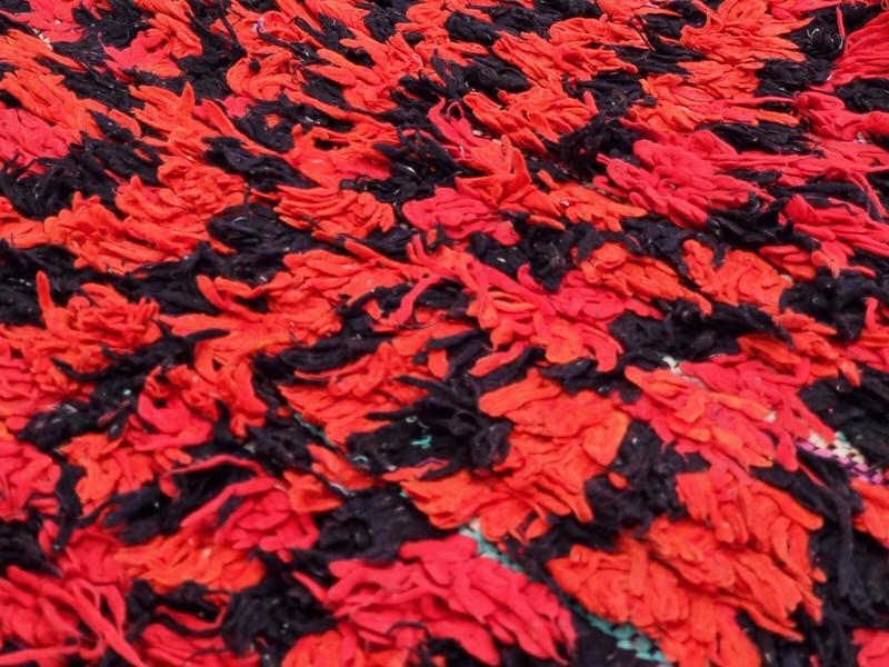 Moroccan Handmade Vintage Rug 2'7x7'7 Berber Checkered Red & Black Wool Carpet gallery