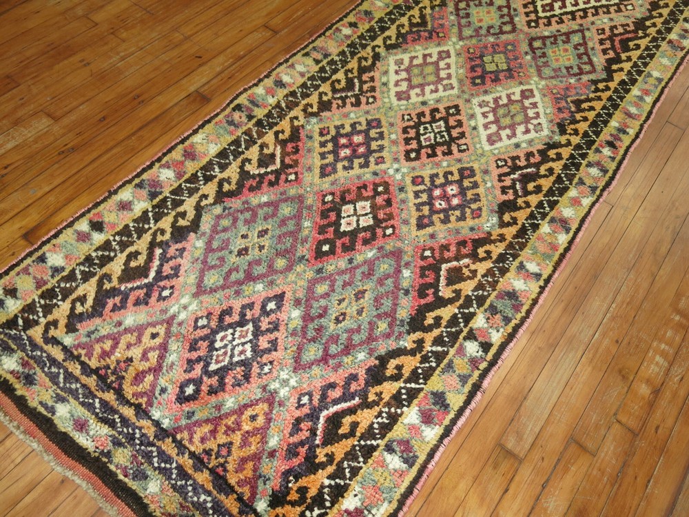 Vintage Decorative Wool Kurdish Kars Gallery Rug Size 3'3''x15'