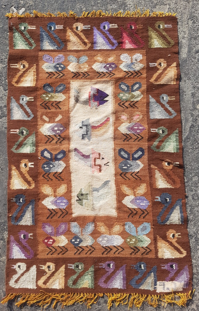 Vintage Handmade Peruvian Tribal Wool Kilim Rug Carpet 86x55 cm