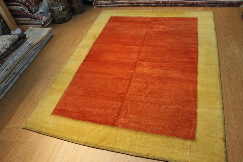 9' X 12' HANDMADE WOOL RUG, Tibetan Modern yellow, gold, orange colors Pm75 gallery
