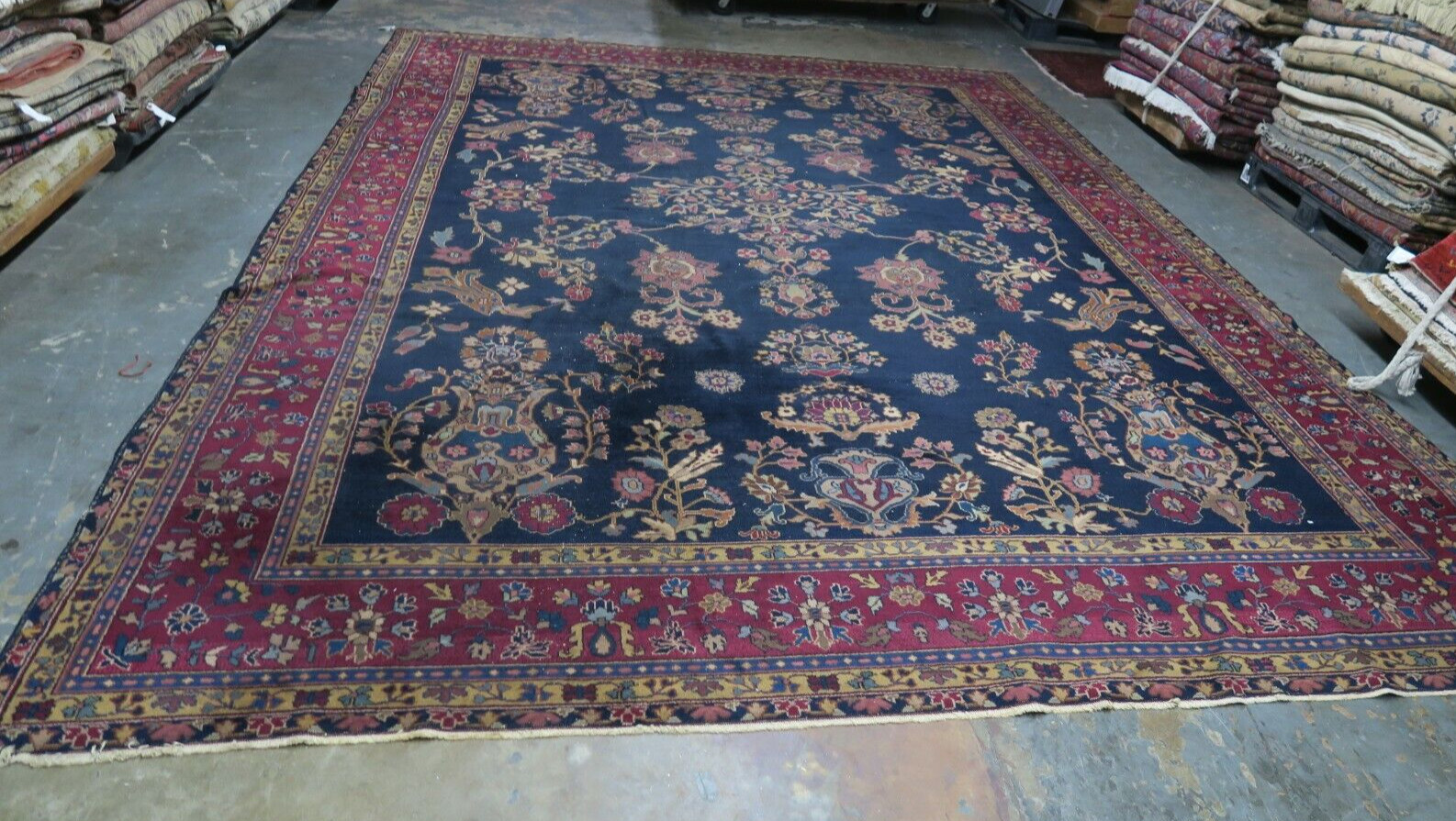 Antique Turkish Oushak / Indo Agra Hand Knotted Wool Rug 11'x15' DISTRESSED Blue gallery