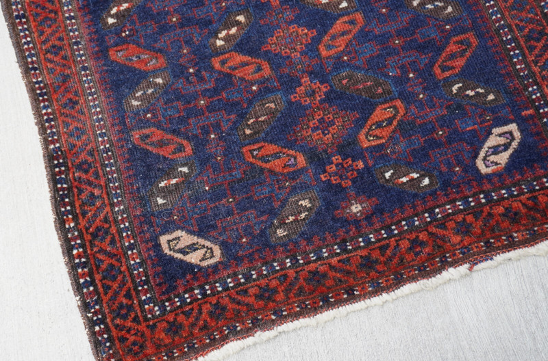 Antique Blue Baluchh Bag-Face Hand Knotted Wool Tribal Rug 21" x 20" inch gallery