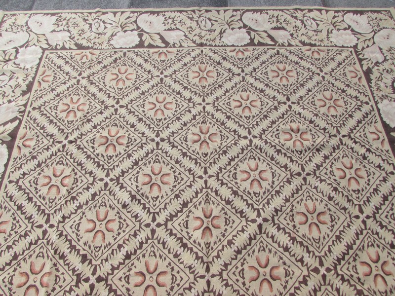 Vintage Hand Made French Design Wool Beige Black Original Aubusson 300X243cm gallery