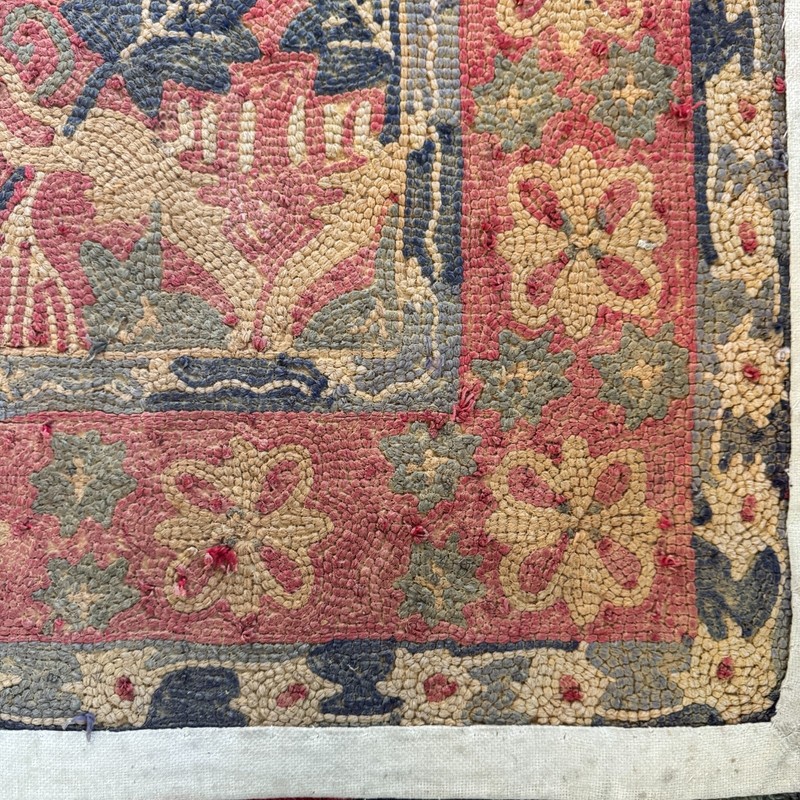 Hand Hooked Rug Antique Shabby Americana Wool Looped Cottage Farmhouse Made 1910 gallery