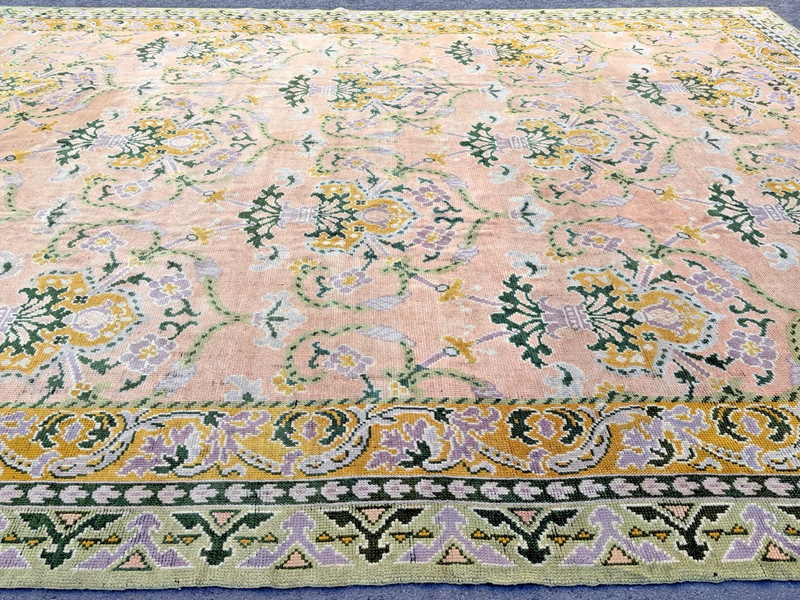 Auth: Antique Donegal Arts & Crafts Rug Rare Irish Beauty Salmon 12x18 gallery