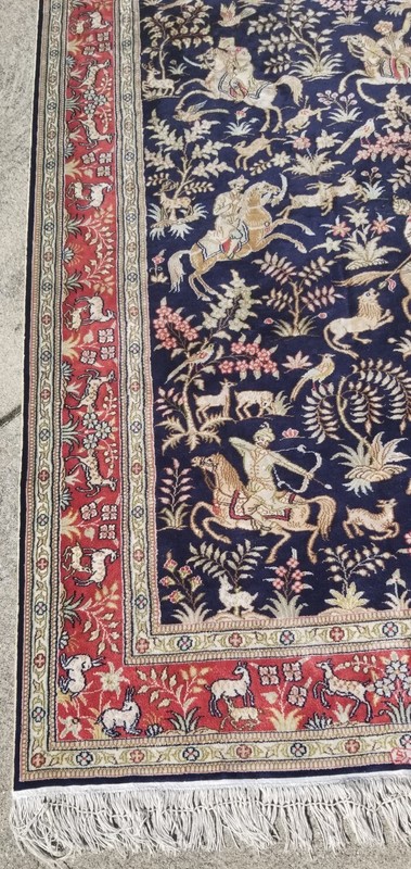 SUPER FINE SIGNED HAND WOVEN SILK HUNT SCENE PICTORIAL RUG MAT RECTANGULAR 5X3 gallery