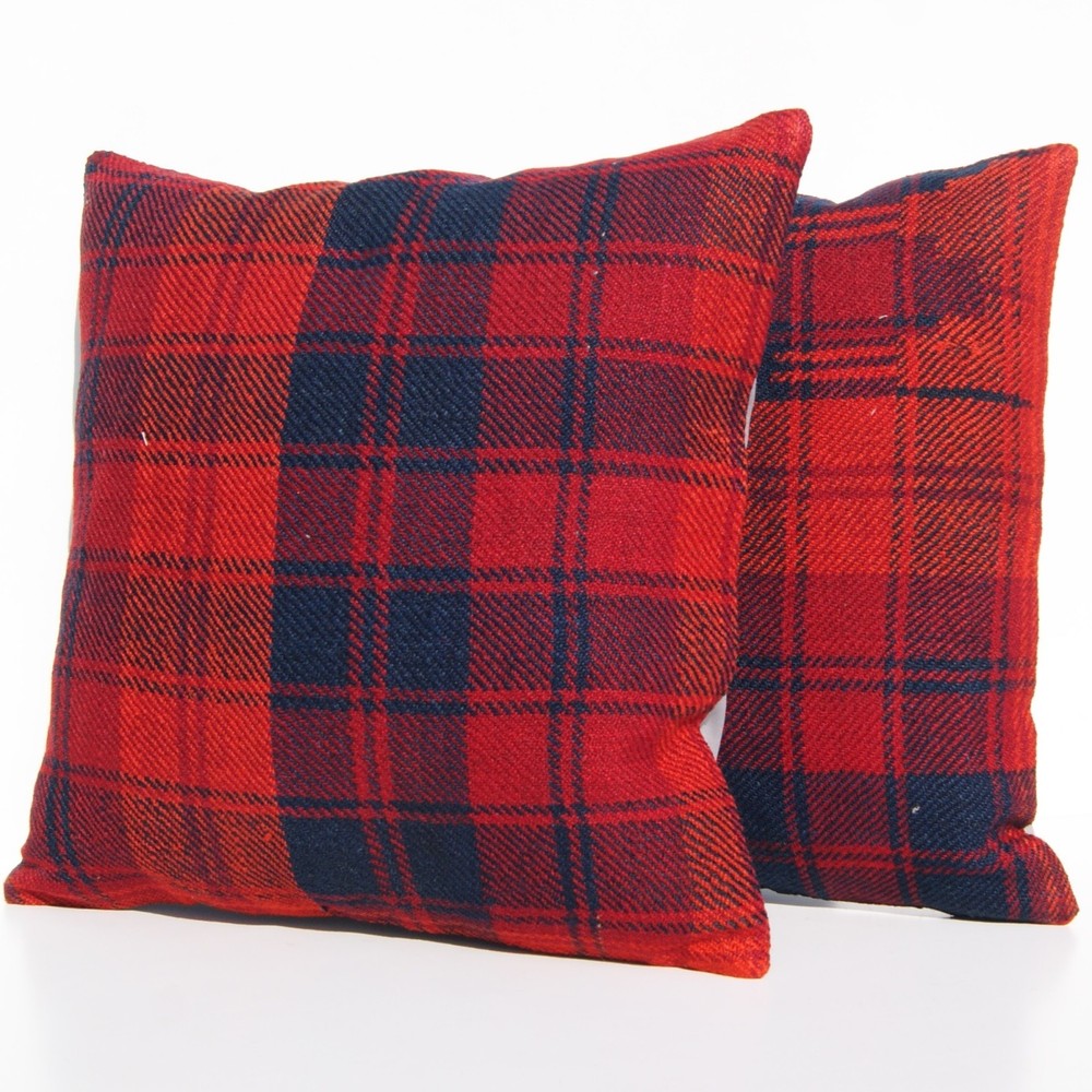 Soft Kurdish Cushion Set (2 Pieces, 45x45 cm) 18"x18" Red and Blue Plaid Cushion