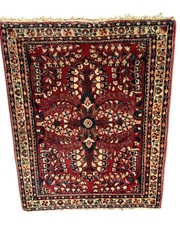 Antique Sarouk Rug Hand Knotted Wool mat red prayer victorian