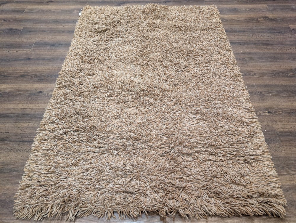 Vintage Wool Shag Rug, Beige-Tan, High Pile