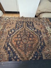Antique Hand Knotted Wool Tribal Rug 46×33 Geometric Area Rug Vintage Fringe