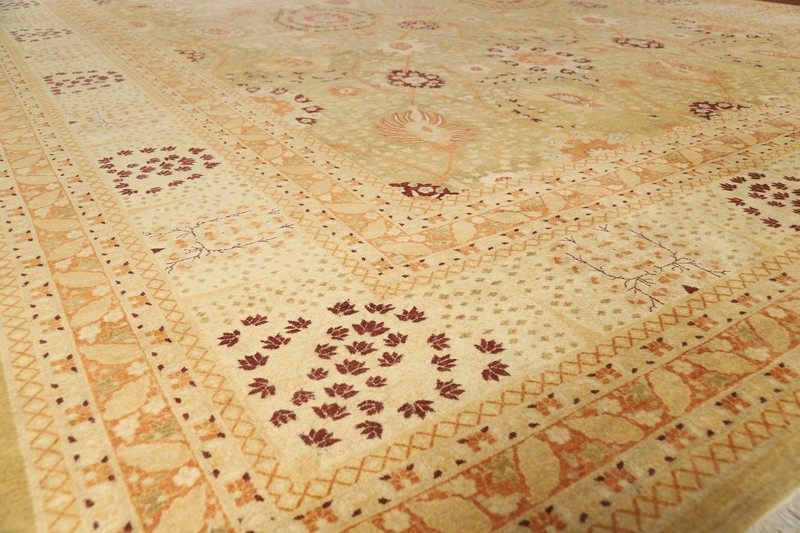 Vegetable Dye Gold Floral Tebriz Oriental Large Rug 12x18 Hand-knotted Wool gallery