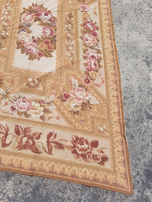 Vintage Handmade French Floral Needlepoint Rug Wool Carpet 140x84 cm gallery