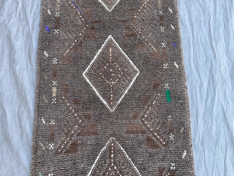 Vintage Afghan Geometric Runner Rug Handmade Wool Faded Tribal Rare Hallway Rug gallery