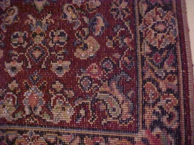 ORIENTAL RUG, RED WITH FLOWERS, 26" by 50", Vintage 1940s