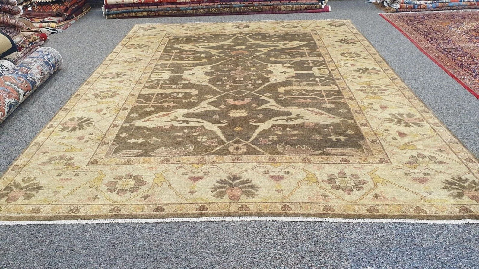9x12ft Oushak Area Rug | Living Room Rug Natural Walnut Brown Color Wool Rug gallery