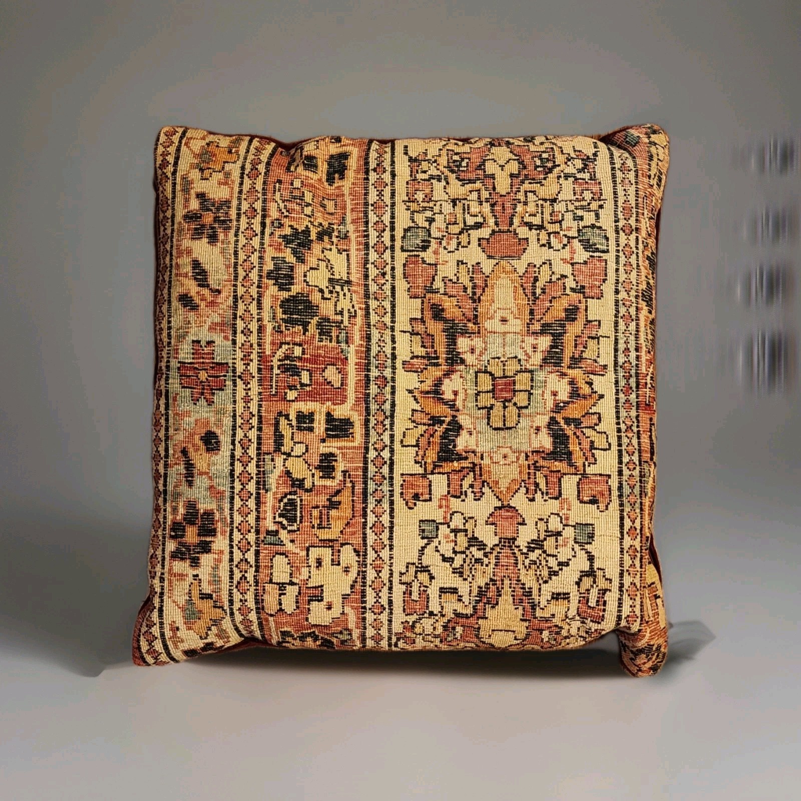 Handmade Antique/Vintg Turkish Kilim Rug Decor Pillow 17x17 Wool/Velvet Backing gallery