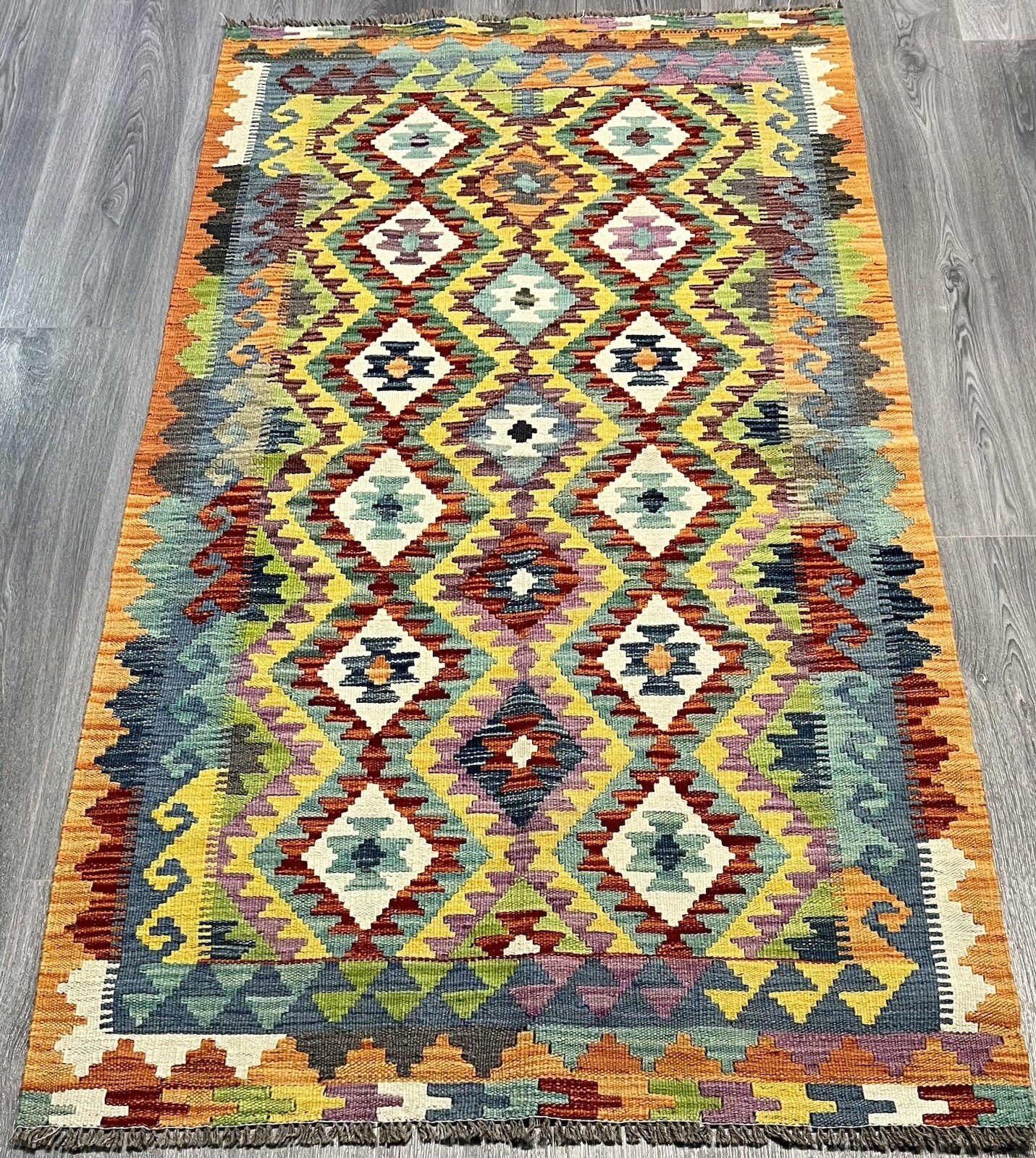 Vintage Kilim Traditional Hand Made Oriental Wool Kilim 5ftx3.2ft 193cmx102cm gallery