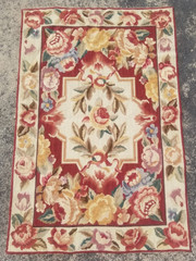 Vintage French Floral Needlepoint Handmade Multicolor Rug Wool Carpet 91×61 cm