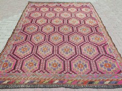 Area Rug, Boho Rug, Handmade Rug, Turkish Kilim, Embroidery Stars Rug 79″x112″