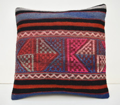 16”x16” Embroidered Pattern Vintage Turkish Handwoven Kilim Pillow Cover Style