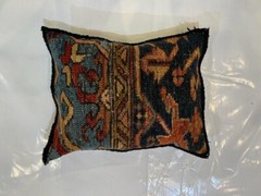 PILLOW W/ ANTIQUE RUG FRAGMENT, 1′ x 1’4