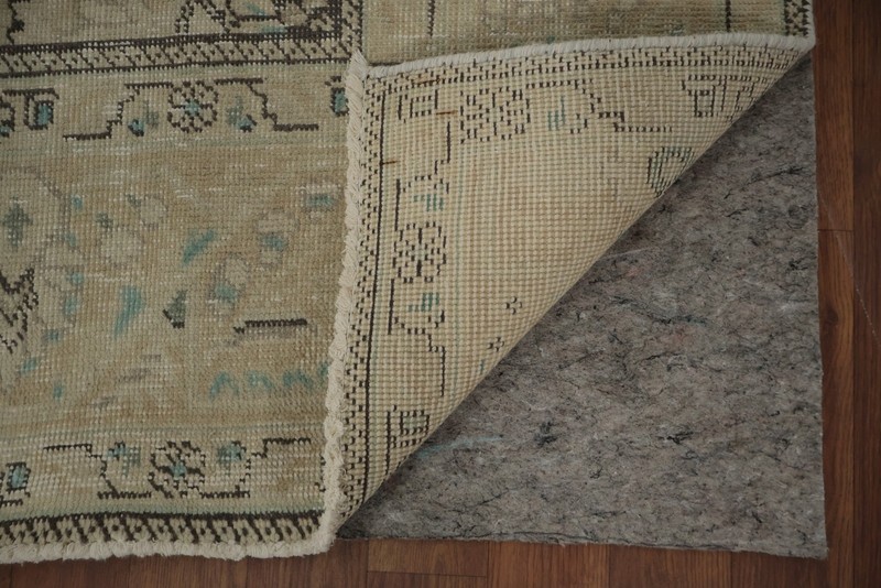 Heritage Inspired: Ornate Beige Rug with Subtle Blue Hues Handmade Carpet 7x10 gallery