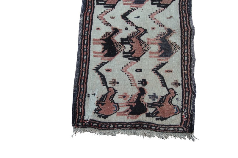 2x19 Antique Handmade Runner Tapestry Raised Pile Animal Design 44cm x 579cm gallery