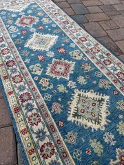 New Handmade Tribal Pakistani Blue Kazakh Runner, 3’x10′