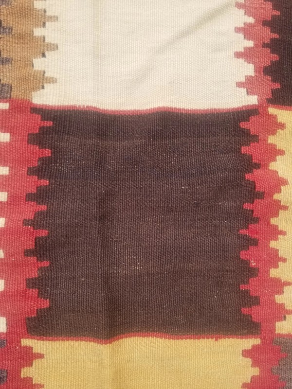 Distressed Vintage Hand Made Scandinavian Wool Multicolor Kilim 223x141cm gallery