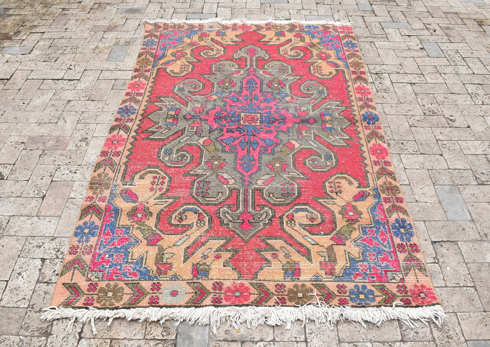 Turkish Rug 50''x84'' Vintage 4x7 Muted Color Oushak Pink AMAZING Rug 128x216cm gallery