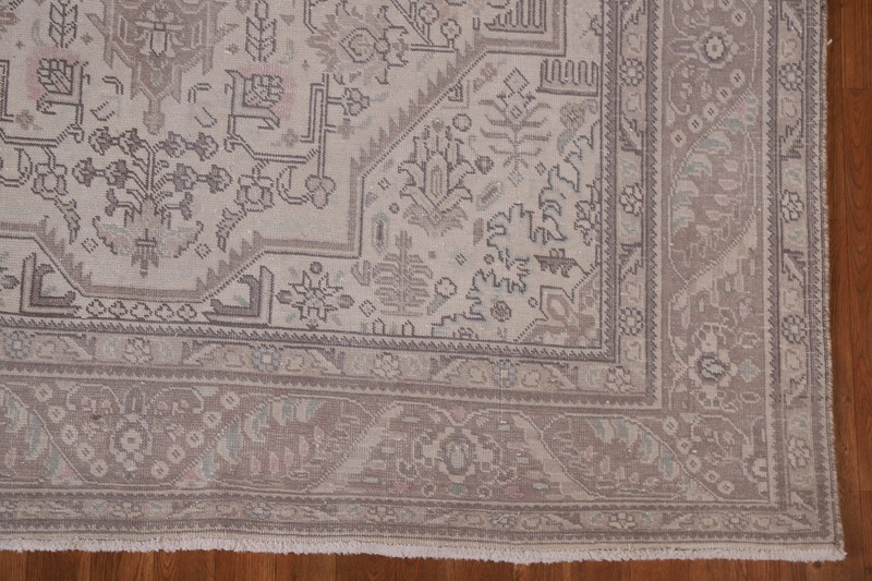 Muted Distressed Beige Area Rug 7x9 Ft Handmade Vintage Living Room Wool Carpet gallery