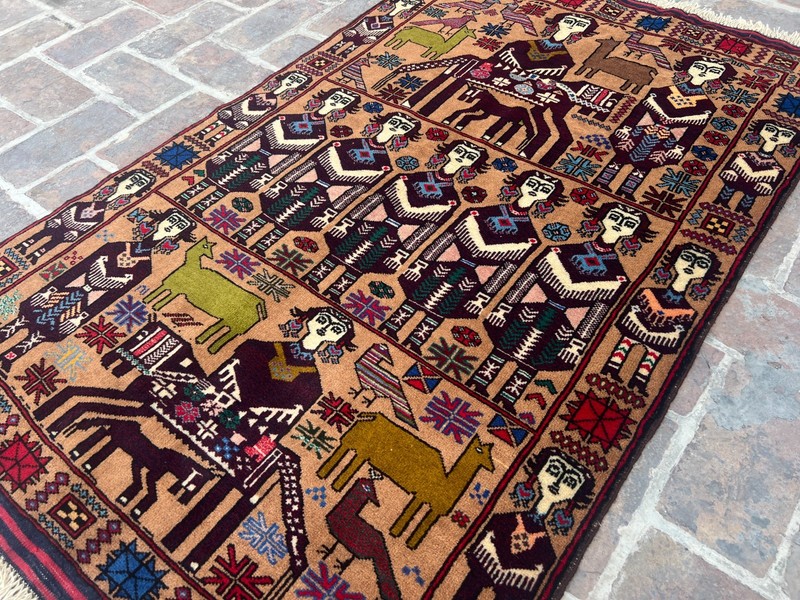 Afghan Handmade Pictorial Rug 3x5 ft Tribal People & Animal Design Wool Carpet gallery