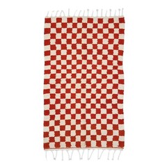 Moroccan Handmade BeniOurain Rug5’3×8’7 Berber Checkered Orange & White Wool Rug