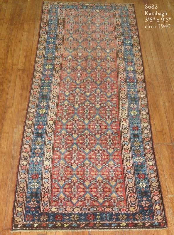 Antique Caucasian Karabagh Rug Runner Gallery Size 3'6''x9'5'' gallery