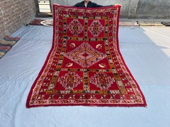 4’9 x 8 Vintage Moroccan Hand Knotted Wool Rug Red Geometric Fine Oriental Rug