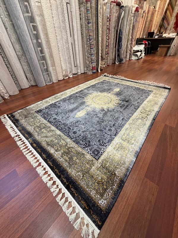 8x11 Ft Turkish Silk Rug Gray Gold Medallion Oriental Luxury Area Carpet New gallery