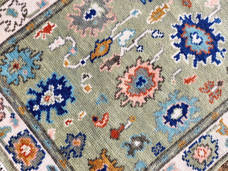 3'X 5' HAND-KNOTTED TURKISH OUSHAK TRIBAL VINTAGE WOOL muted green RUG gallery