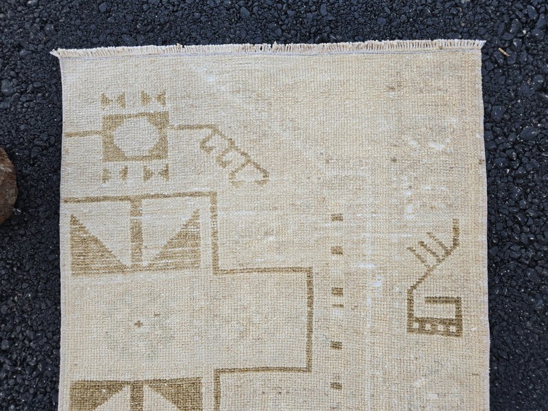 2x4 Ft Vintage Neutral Door Mat, Turkish Oushak Wool Rug, Beige Brown Area Rug gallery