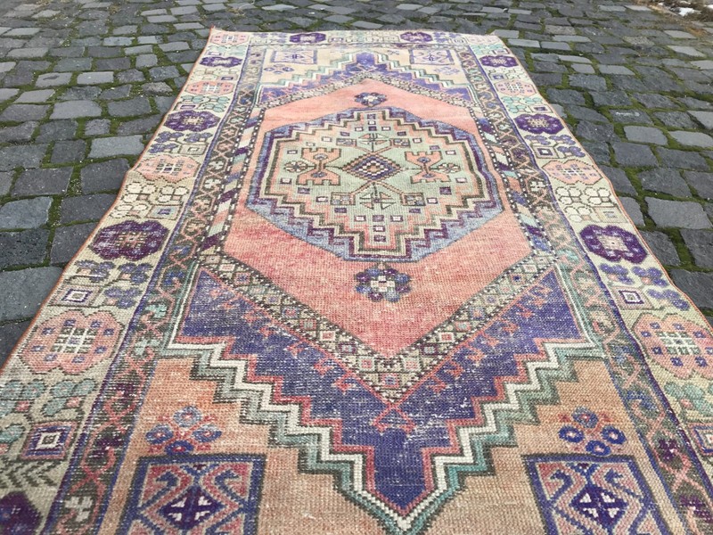 Bohemian Area Rug Handmade Wool Rug Turkish Vintage Traditional Rug 3,1 x 6,4 ft gallery
