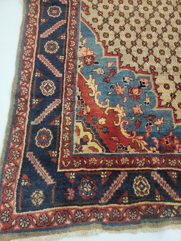 Antique Oriental Hand-Knotted Wool Runner Beige/Red/Blue 4'7" x 10' gallery