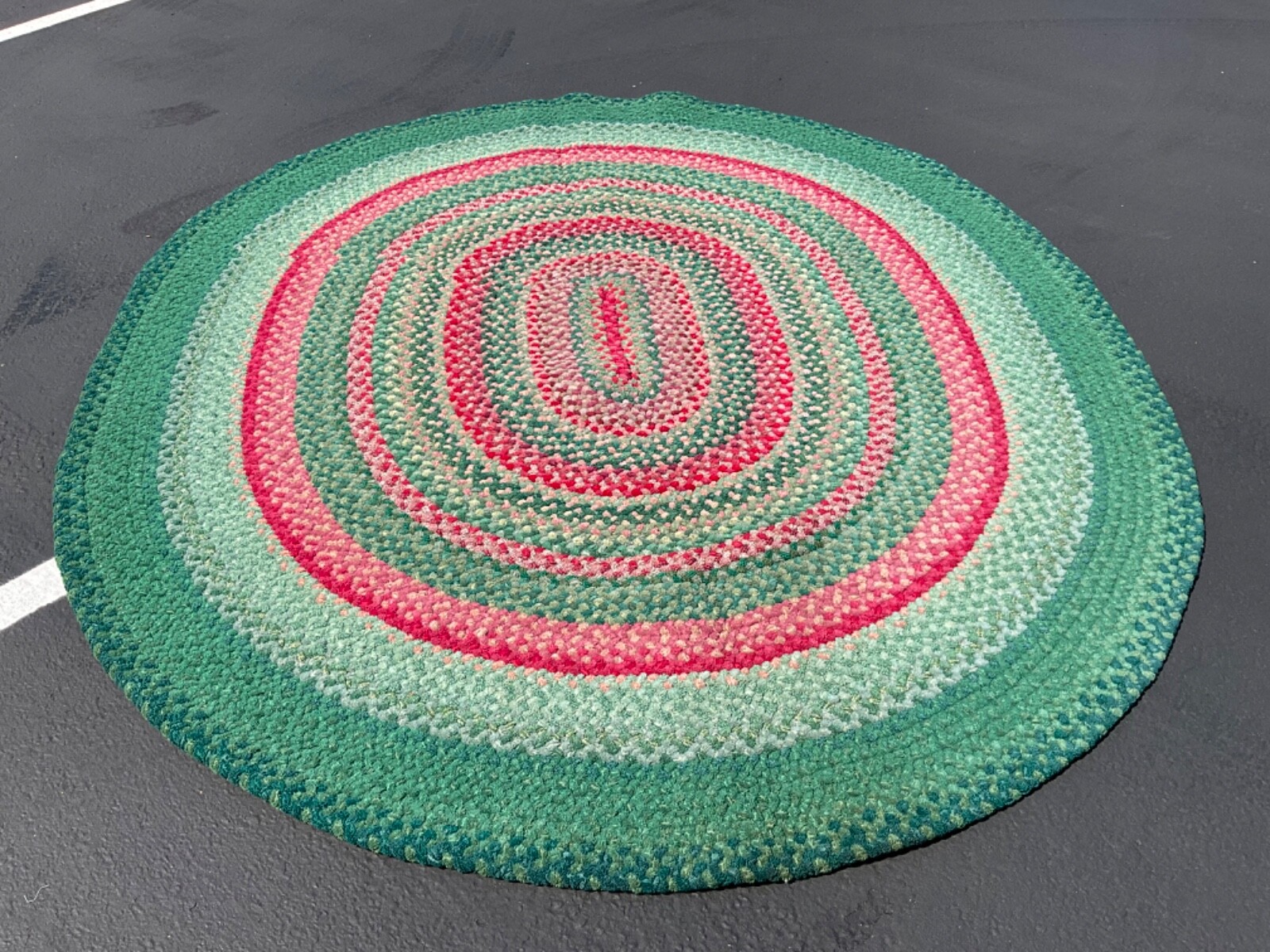 Vintage Braided Rug 7X8 ft, Large Oval Weave Rug, Multicolor Frieze Wool USA gallery