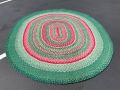 Vintage Braided Rug 7X8 ft, Large Oval Weave Rug, Multicolor Frieze Wool USA