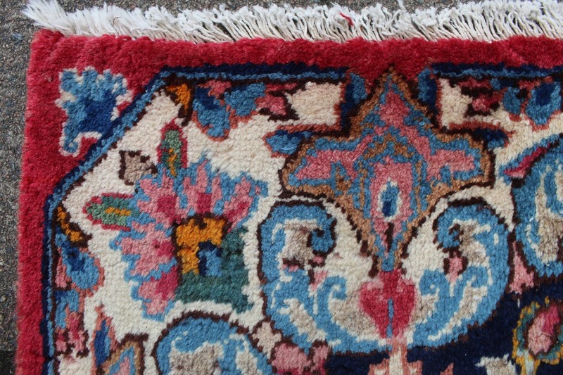 Vintage Worn Fragment Hand Made Traditional Oriental Wool Red Blue Rug 208x133cm gallery