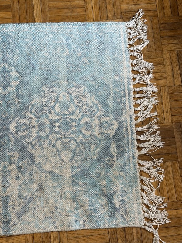 Small Light Blue / Ivory 2’X 4’ Stained Rug/ Matte gallery