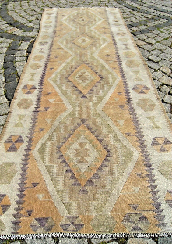 Vintage Turkish Rug 39'' x 105'' Muted Dye Runner Rug Hallway Corridor Wool Rug gallery