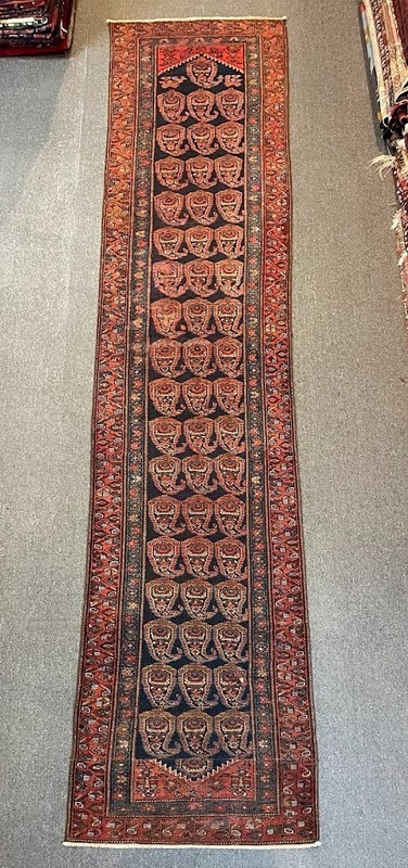 Antique Caucasian Paisley Leaf Runner Handwoven Rug Size 2'9 x 12'7 gallery
