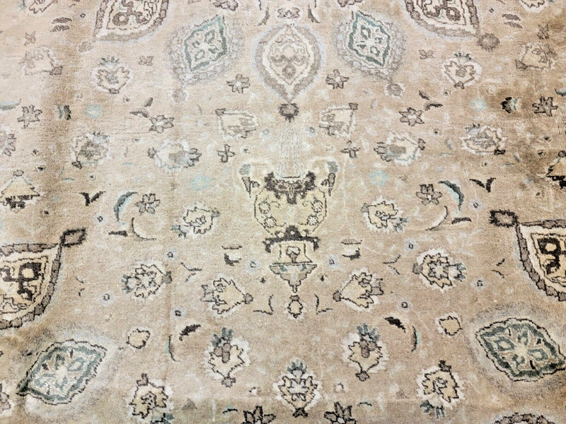Antique Oriental Hand-Knotted Wool Area Rug Light Brown/Green 9'10"x12'7" gallery