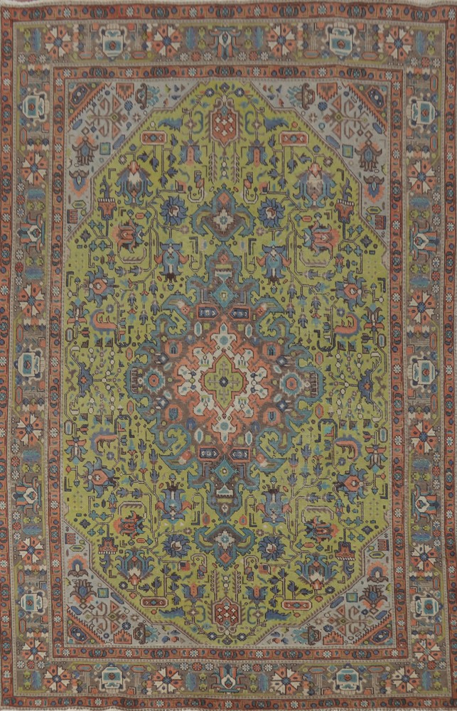 Vintage Over-Dyed Light Green Wool Living Room Area Rug Handmade Carpet 6x9