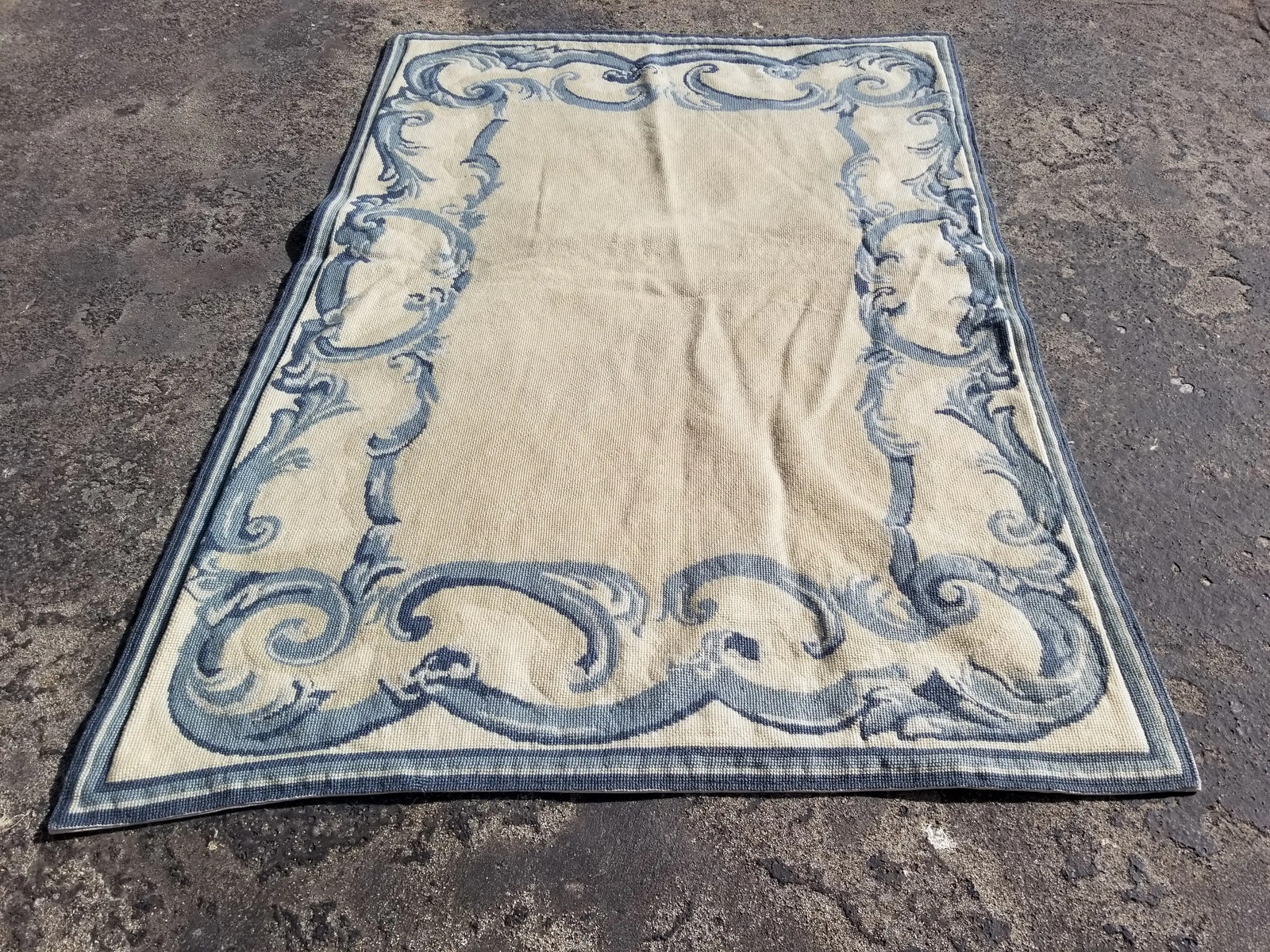 Antique French Aubusson Style Needlepoint Wool Multicolor Rug Carpet 3.9x2.7ft gallery